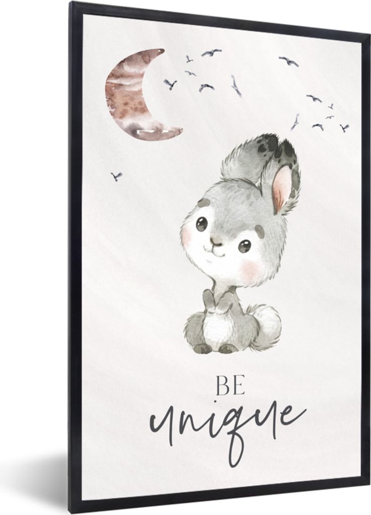 MuchoWow Gerahmtes Poster Zitate - Kinder - Einzigartig sein - Jungen - Mädchen - Aquarellieren 40x60 cm - Poster mit Schwarzem Bilderrahmen Wan...