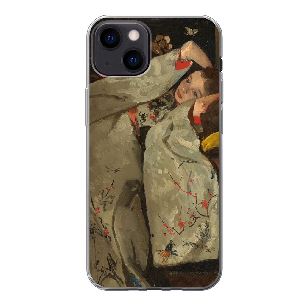 MuchoWow Handyhülle Schutzhülle Hülle für iPhone 13 Mädchen im weißen Kimono - Gemälde von George Hendrik Breitner Silikon Softcase Handy ...