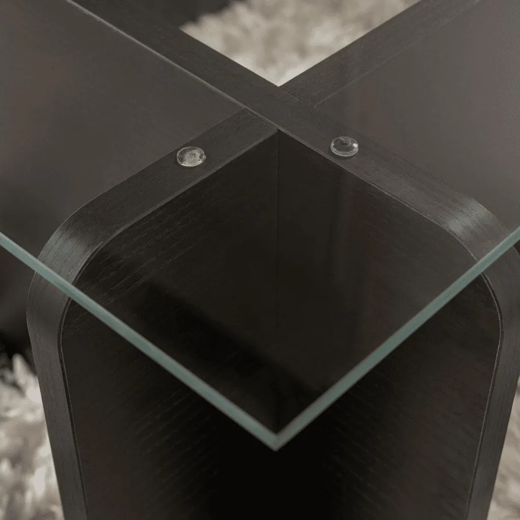 Table basse FLAVIO plateau verre trempé résistant et pieds noirs
