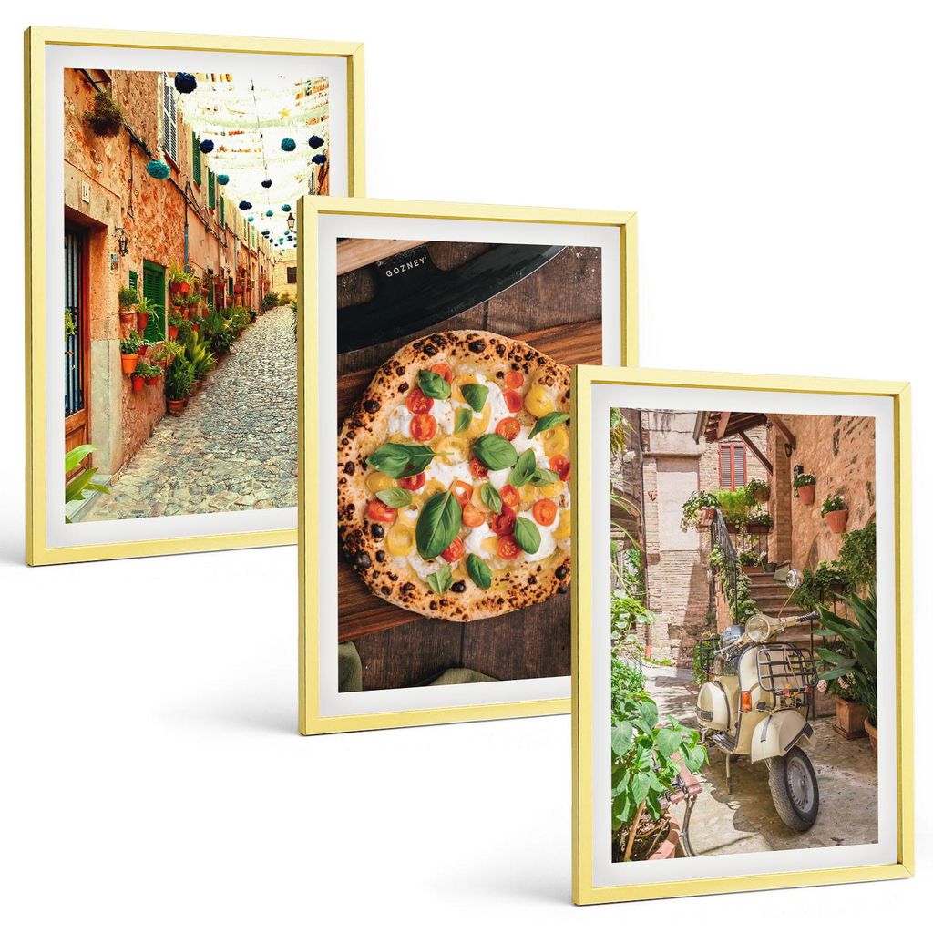 Bilder Set 3-teilig im Goldrahmen Rahmen – Wandbilder 3 Stück – gerahmte Poster für Wohnzimmer, Schlafzimmer und Flur – 40x60 cm – Charma...
