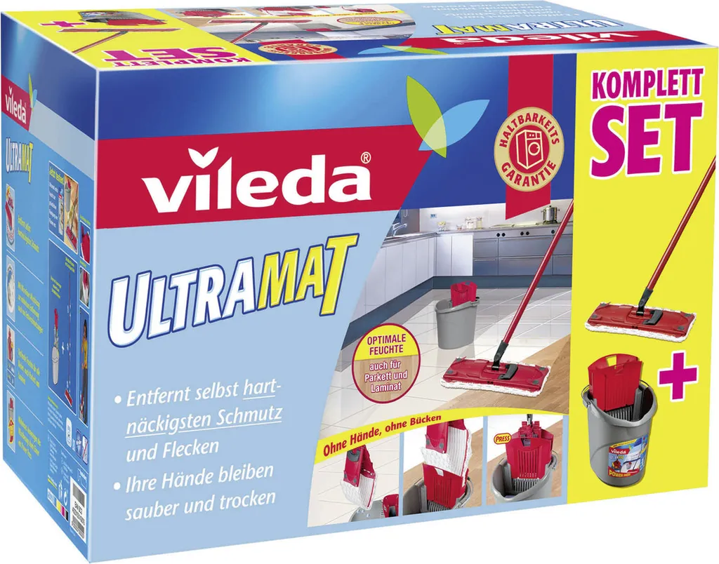 Set de Nettoyage Sols Vileda Ultramax avec Balai Serpillère et Seau à Pédale