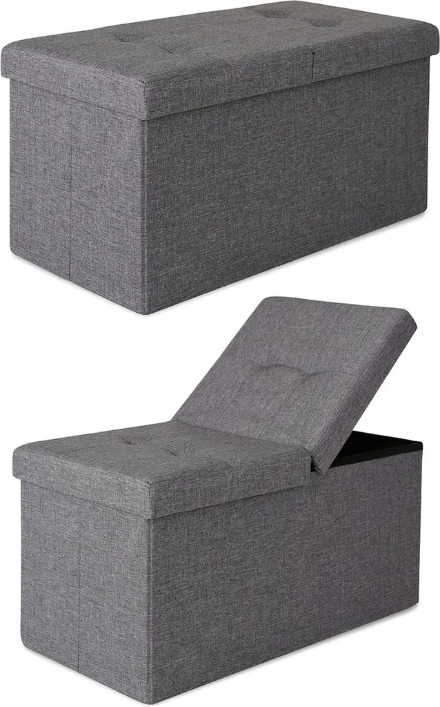 panca portaoggetti dibea in lino, sgabello elegante con coperchio a cerniera, spazio di archiviazione di 80 L, carico fino a 300 kg, 76x38x38 cm, grigio