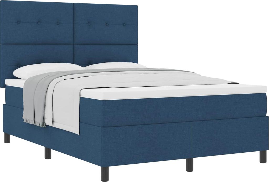 Boxspringbett mit Matratze mit Kopfteil Blau 140 x 190 cm Stoff