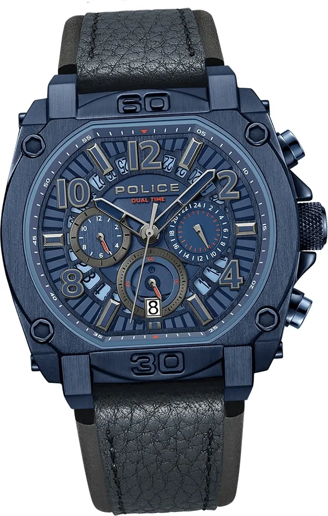 Montre multifonction Police Norwood D2UPOF0021904 en cuir bleu foncé