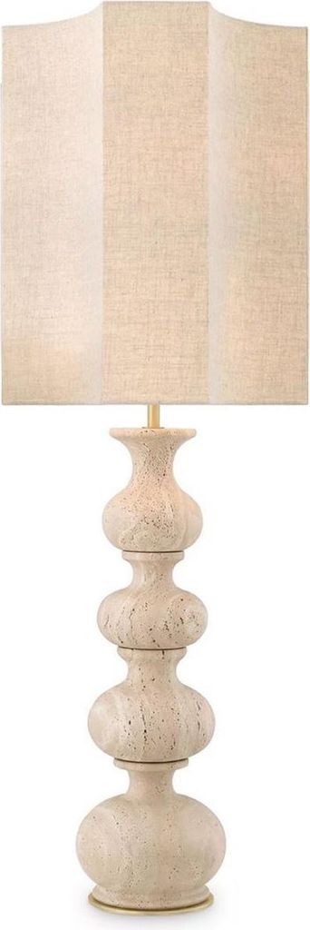 Casa Padrino Luxus Tischleuchte Beige / Antik Messing 40,5 x 40,5 x H. 116,5 cm - Travertin Schreibtischleuchte mit Lampenschirm - Luxus Tischleuch...