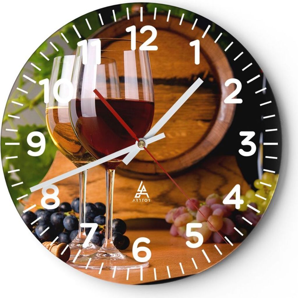 Wanduhr - Rund - Glasuhr - Alkohol Fass trinken Flasche - 40x40cm - Schleichendes Uhrwerk - Lautlos - zum Aufhängen bereit - Dekoration Modern - W...