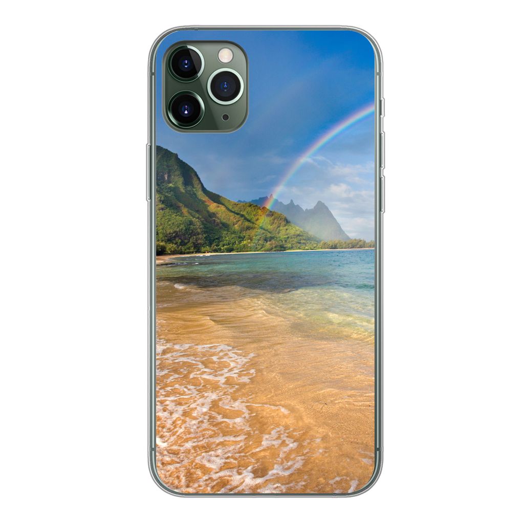 MuchoWow Handyhülle Schutzhülle Hülle für iPhone 11 Pro Max Ein schöner Regenbogen am Tunnels Beach in Hawaii Silikon Softcase Handy Hülle ...