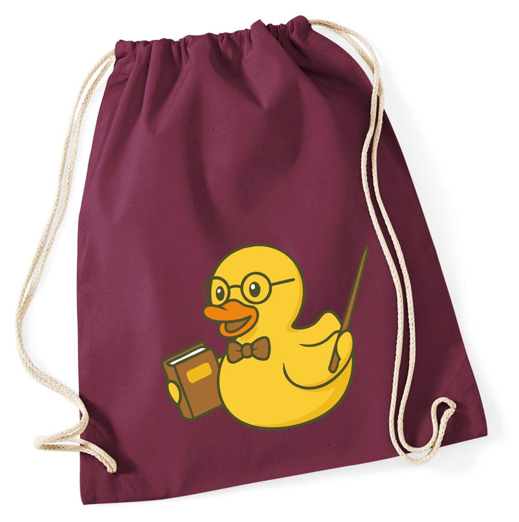 Huuraa Turnbeutel Quietscheente Lehrer Comic Gummiente 12 Liter Burgundy Baumwolle Rucksack Geschenkidee