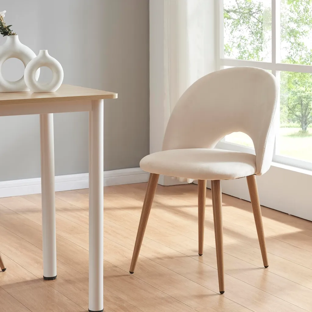 Lot de 2 chaises Karijoki salle à manger velours beige et métal 77x50cm