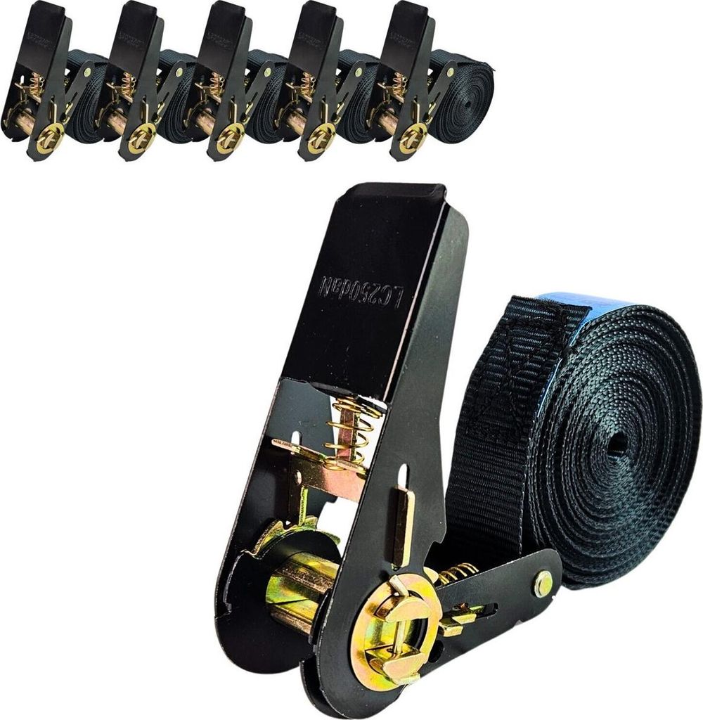 Spanngurt einteilig 4m - 6m lang 25mm breit 500 kg schwarz Zurrgurte Spanngurte 6m 6 Stück