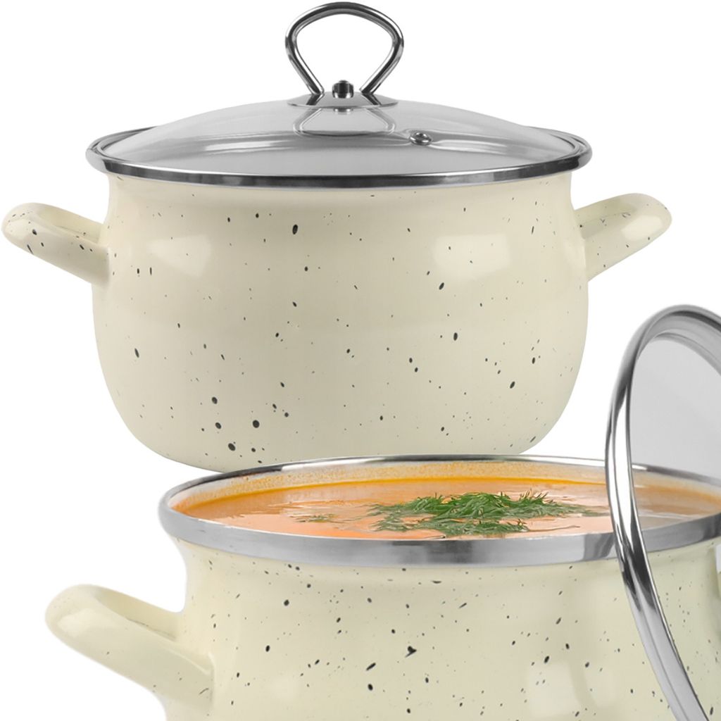 Küchentopf aus emailliertem Stahl mit Deckel Helena Pot 4 L Beige Emailliert