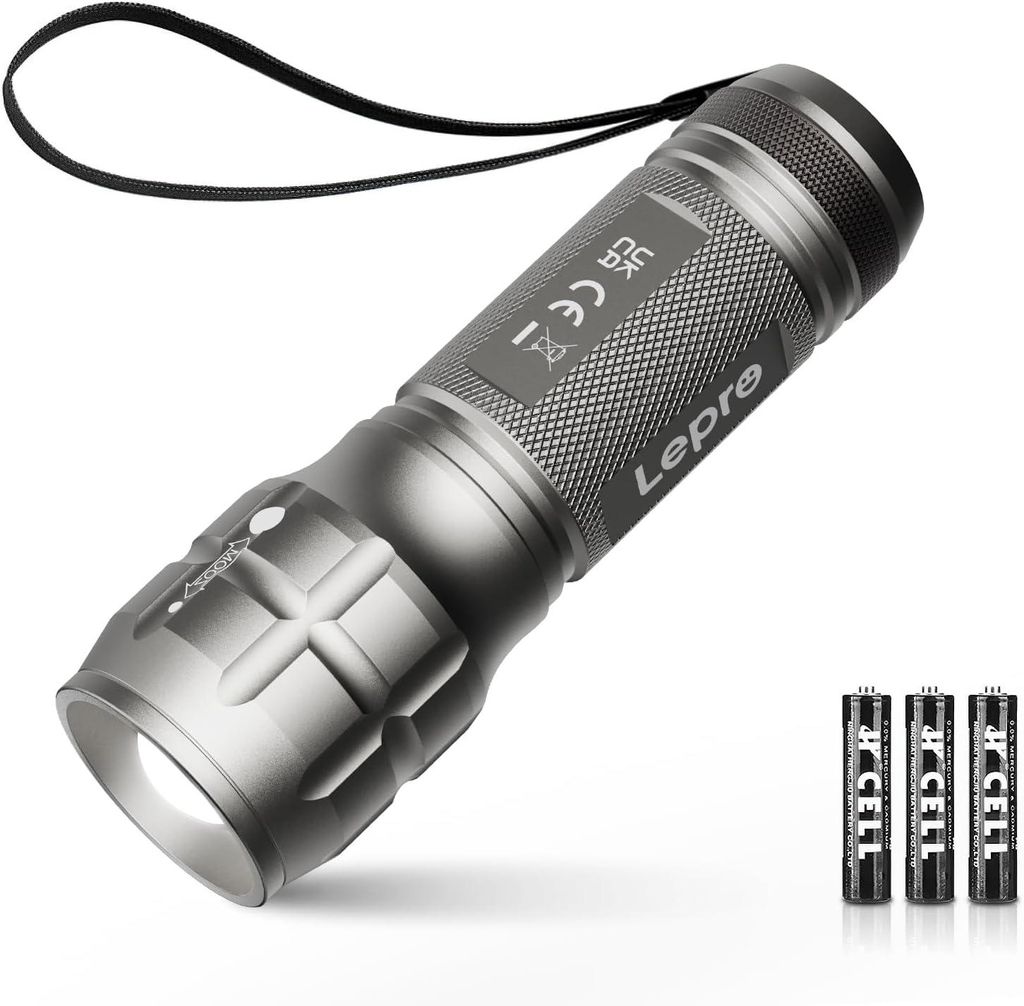 LED Taschenlampe klein extrem hell & zoombar, wasserdicht IPX4, batteriebetrieben Mini Handlampe für Camping Outdoor Kinder Notfälle Auto Haushal...