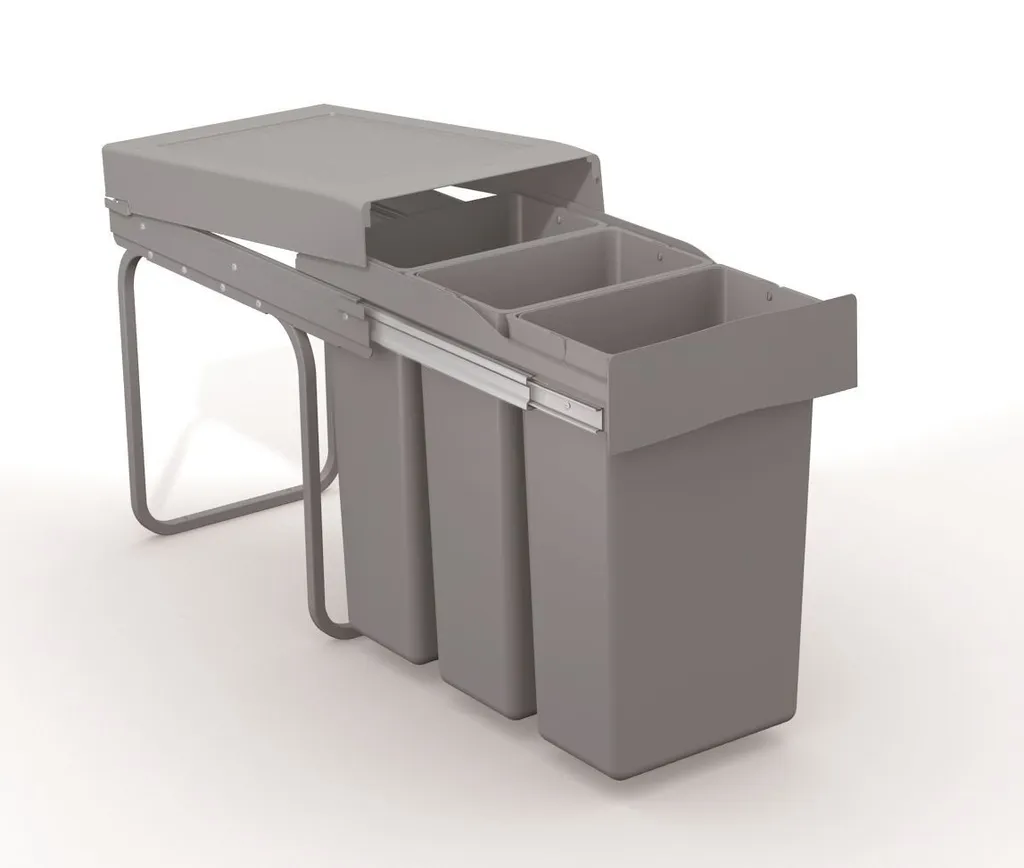 Solution Tri Sélectif Victory 30L : Poubelle Compacte 3 Bacs Grise