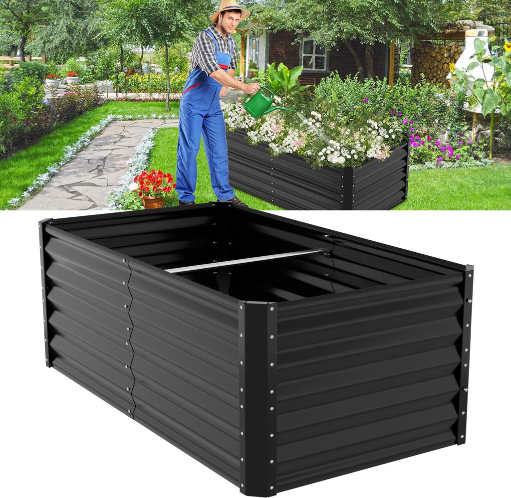 Hengda Hochbeet Gartenbeet, Pflanzkasten, Pflanzenbeet Kräuterbeet Pflanzkasten Aufsatzrahmen 160x90x60cm Schwarz