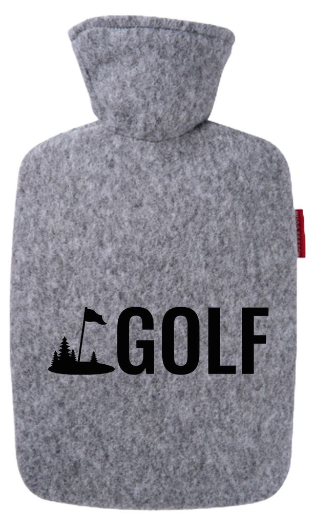 Huuraa Wärmflasche Golf Schriftzug 1,8 Liter Filz Classic Filzbezug Bettflasche Geschenkidee
