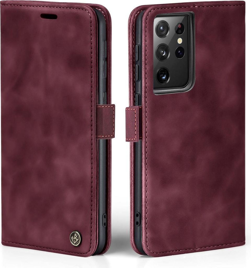 Handy Hülle für Samsung Galaxy S21 Ultra 5G Klapphülle Bookcase Flip Cover Handy Tasche Etui Farbe: Weinrot