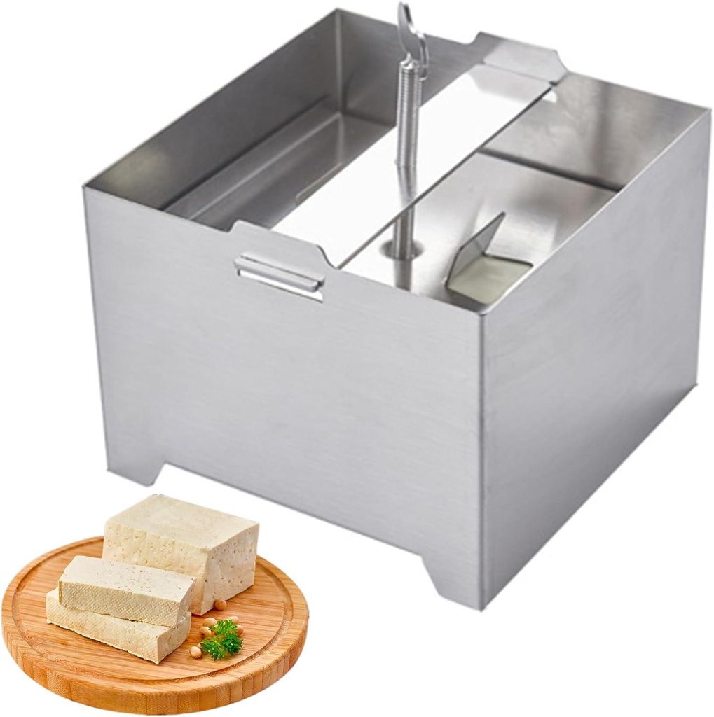 Tofupresse aus Edelstahl, Tofupresse mit Platte und Produktbild 