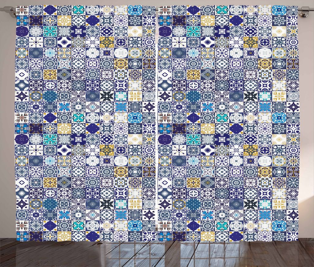 ABAKUHAUS marokkanisch Rustikaler Gardine, Mittelmeer-Weinlese, Schlafzimmer Kräuselband Vorhang mit Schlaufen und Haken, 280 x 175 cm, Mehrfarbig