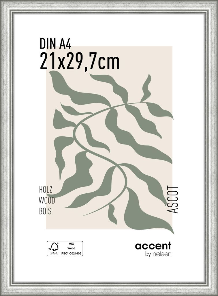 accent by nielsen Holz Bilderrahmen Ascot, 21x29,7 cm (A4), Silber