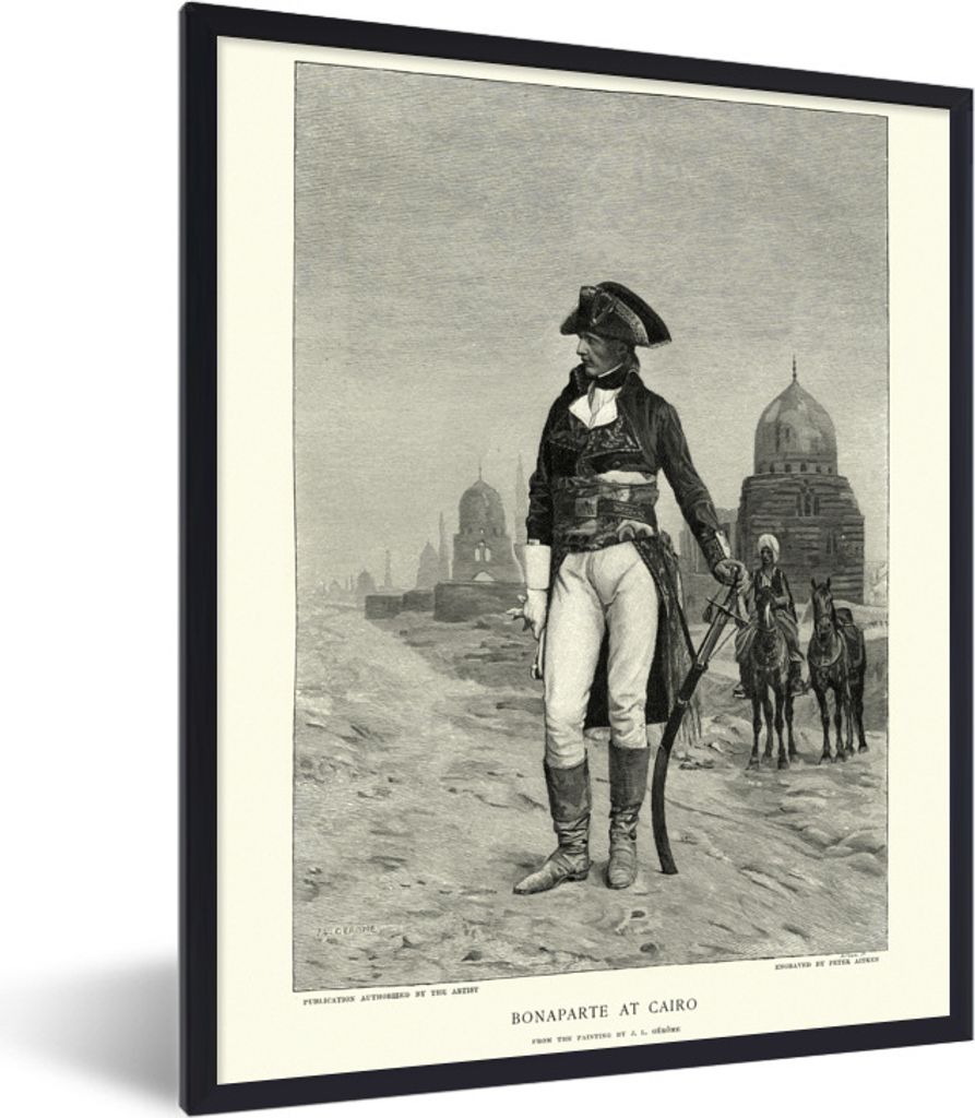 MuchoWow Gerahmtes Poster Illustration von Napoleon Bonaparte auf einem antiken Display 60x80 cm - Poster mit Schwarzem Bilderrahmen Wandposter R...