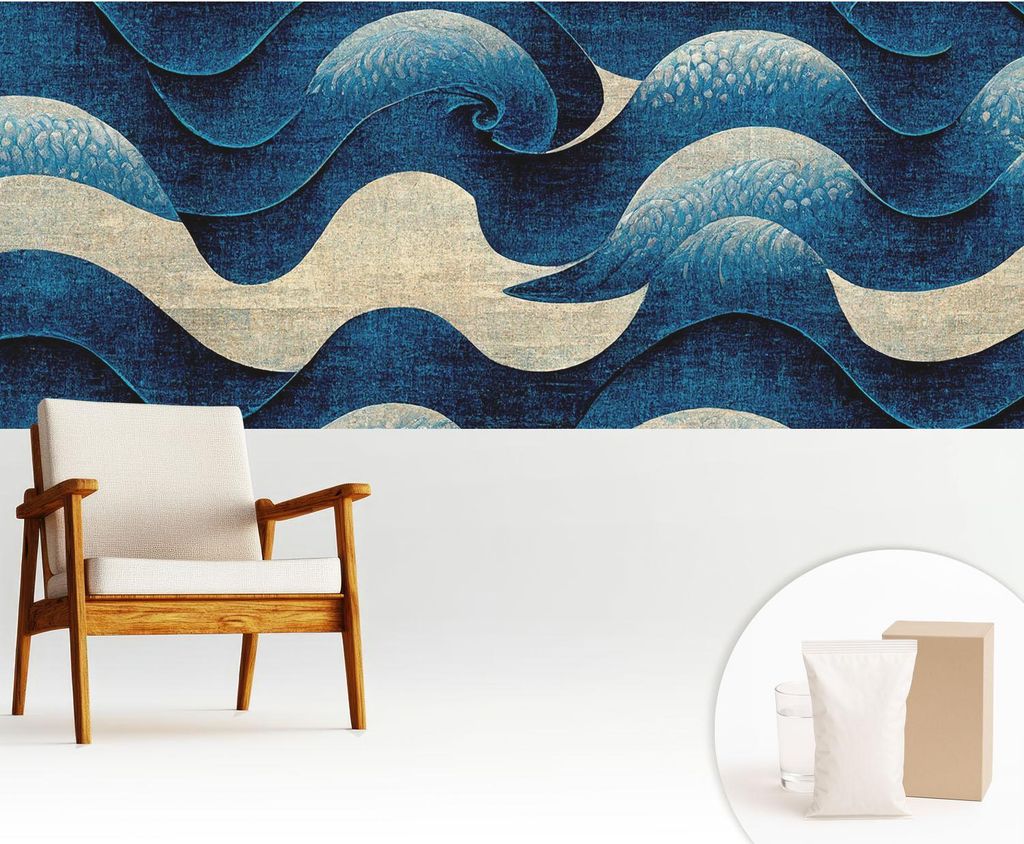 Fototapete - 250x104 cm - Tapete - Wandtapete - Wandbilder - Dekofolie - Tapete Folie - Wand - Dekoration - Wohnzimmer - Blaue Wellen
