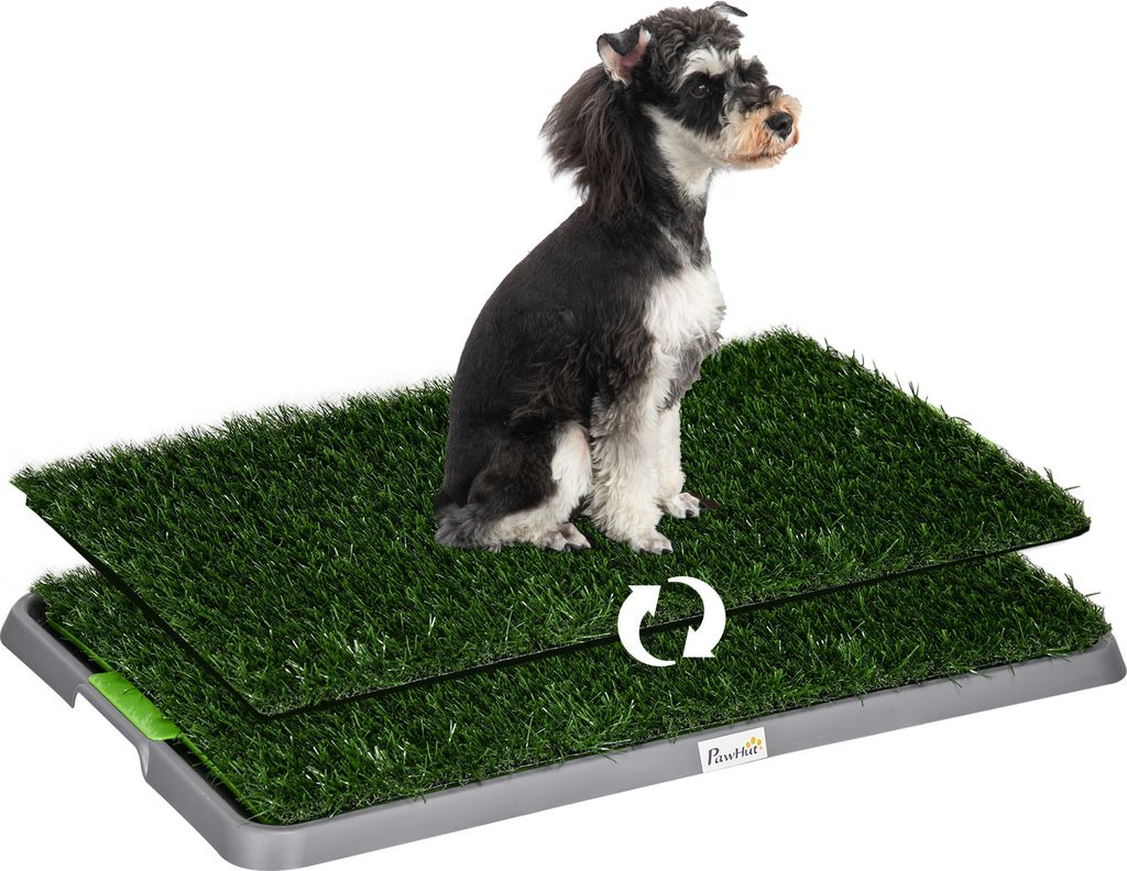 PawHut Hundetoilette Hundeklo mit 2 Grasmatte, Tablett für Töpfchentraining, Welpentoilette für Welpen Indoor Outdoor Grün 67 x 41 cm