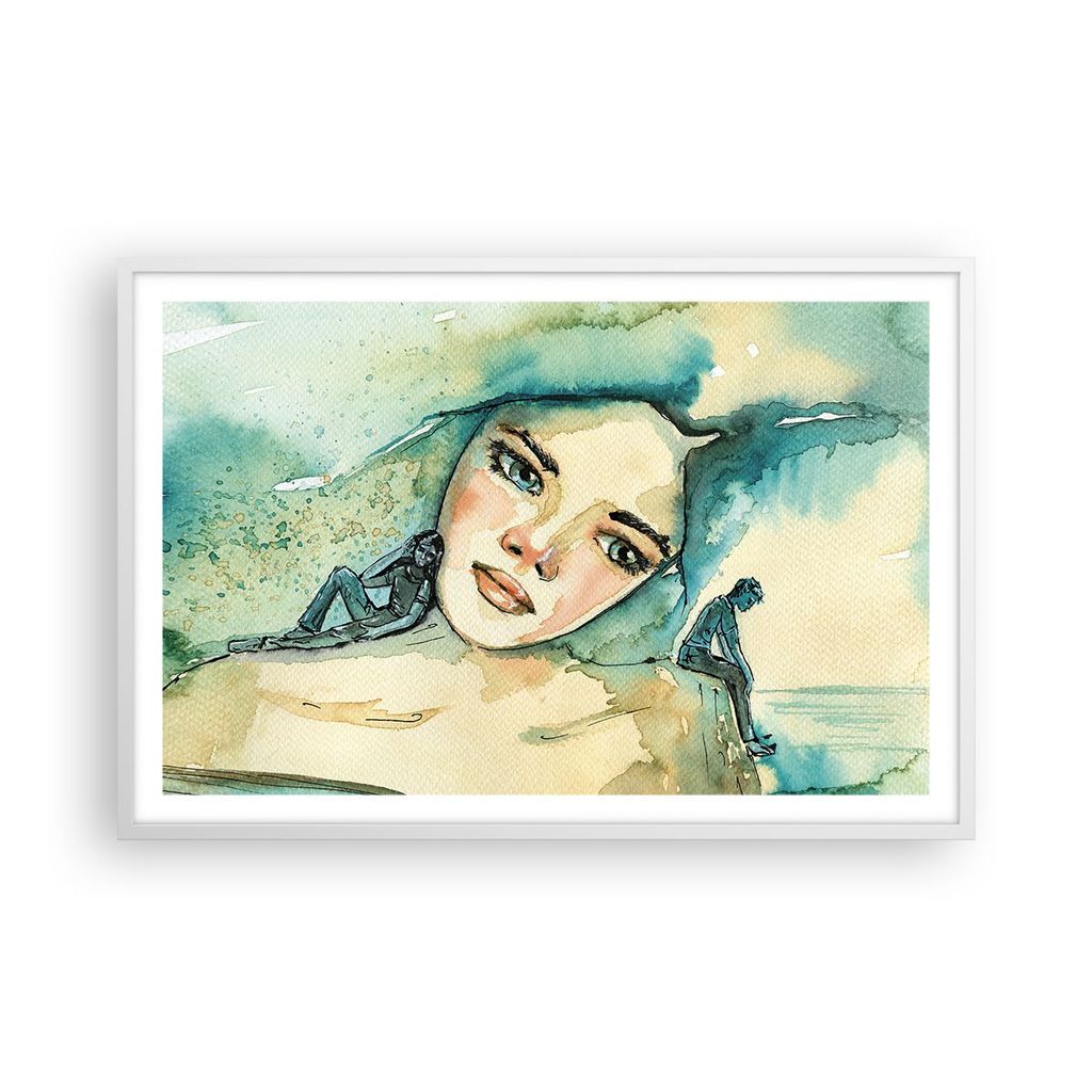 Gerahmtes Poster - Weißer Rahmen - Aquarell Frau Emotionen - 91,5x61 cm - Wand Bild - Wanddeko - Wandbilder - Kunstposter - Wandposter - Bilderrah...