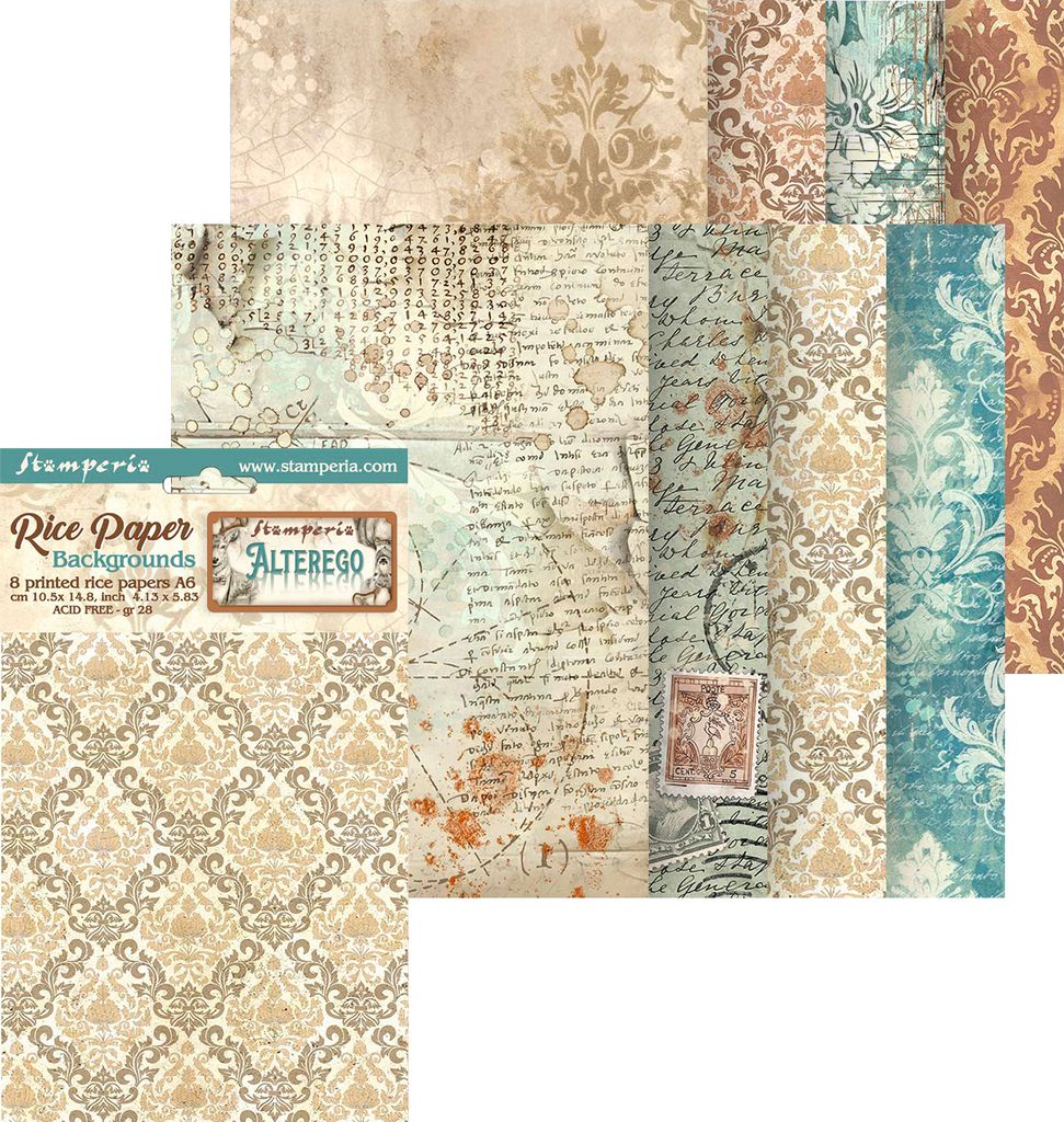 Stamperia Motiv-Strohseide Backgrounds "Alterego" DIN A6, 8 Stk.