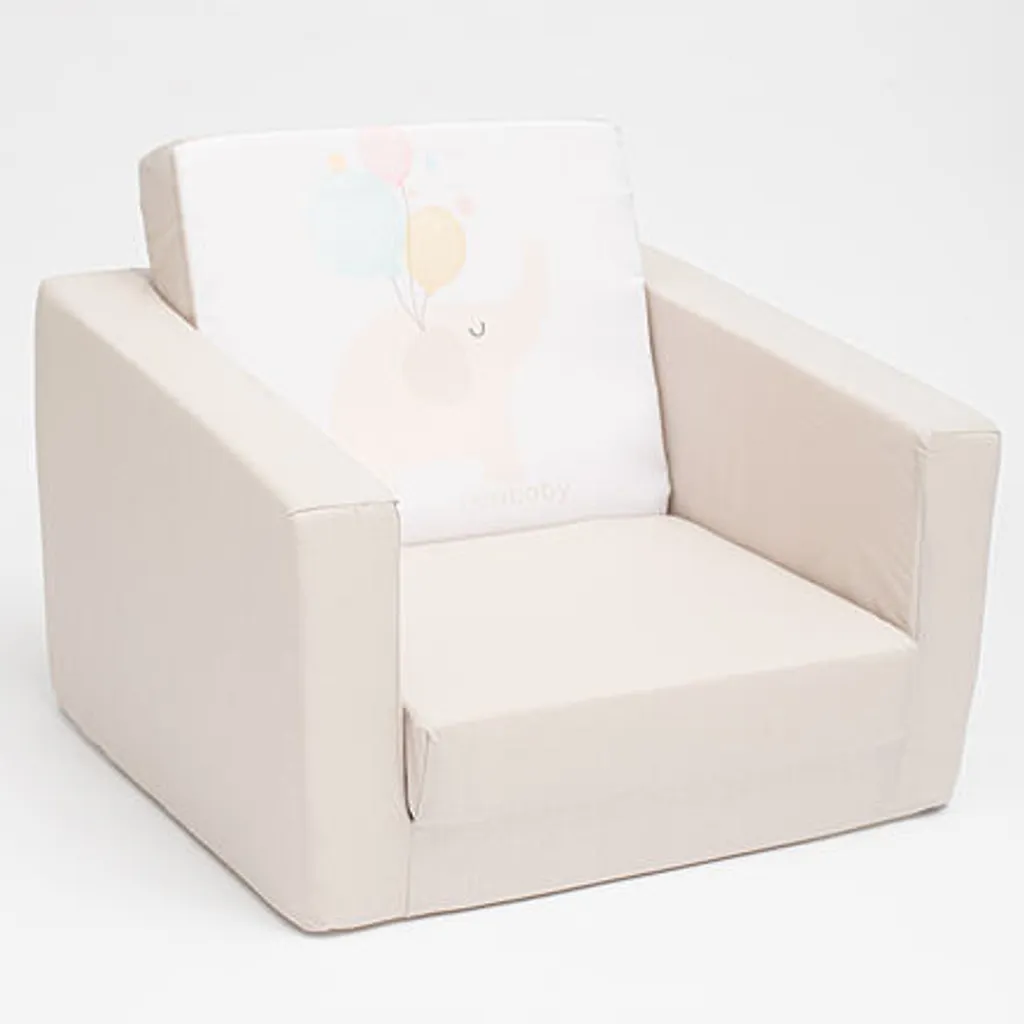 Pouf Enfant Éléphant Beige - Sofa Moelleux en Tissu pour Petit Garçon