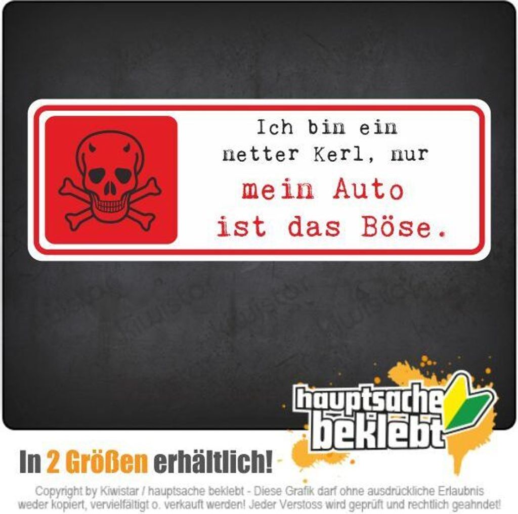 Kiwistar - Autoaufkleber - 15x5 cm - außen klebendKiwistar Autoaufkleber - Mein Auto ist das Böse Auto, Laptop, Fahrrad, LKW, Motorrad Aufkleber ...