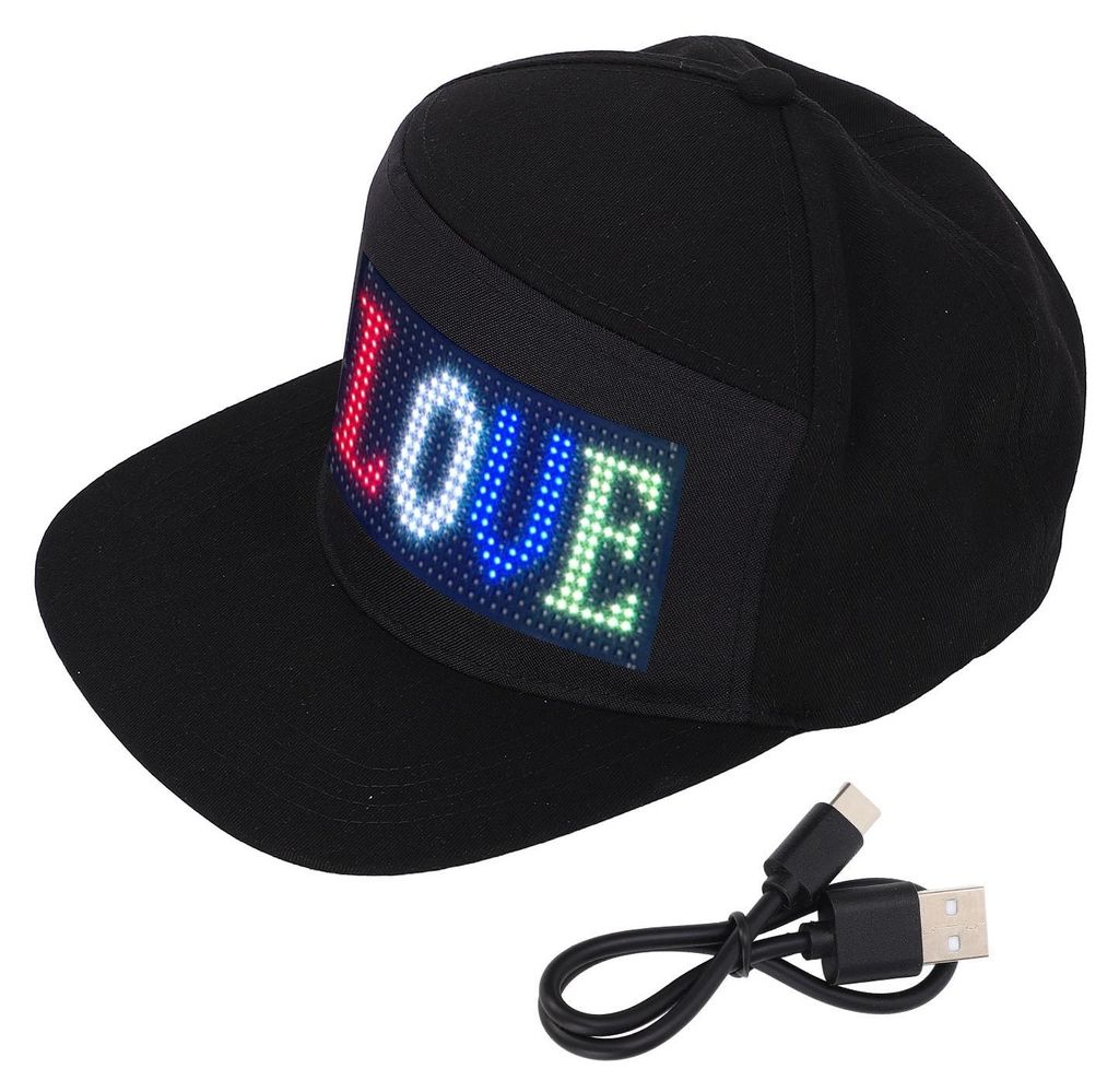 Programmierbare Kappe, 16 x 32 Punkte, Farb-LED-Display, BT-Mobile-APP-Steuerung, editierbare Baumwolle, Smart Hat, einstellbare Größe
