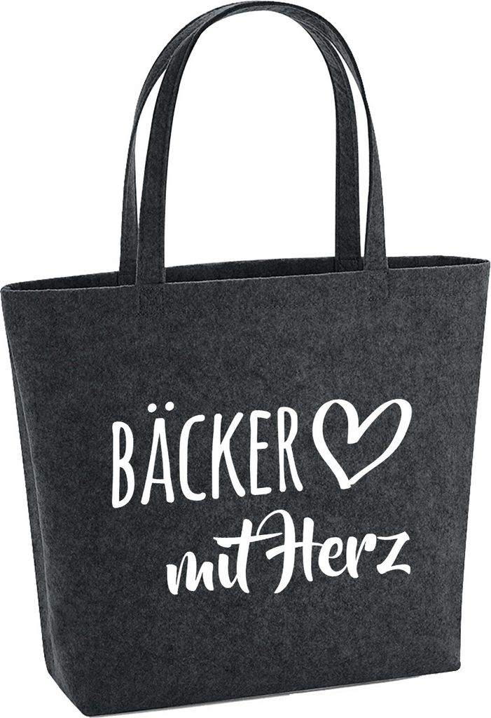 Huuraa Filzshopper Bäcker mit Herz 22 Liter Charcoal Melange Filztasche Geschenkidee