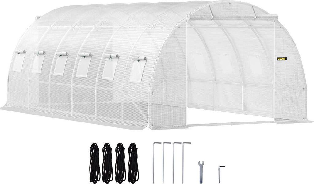 Walk-in Tunnel Greenhouse, 20 x 10 x 7 ft Portable Plant Hot House w/ Galvanized Steel Hoops, 3 Top Beams, 4 Diagonal Poles, 2 Zippered Doors & 12 ...