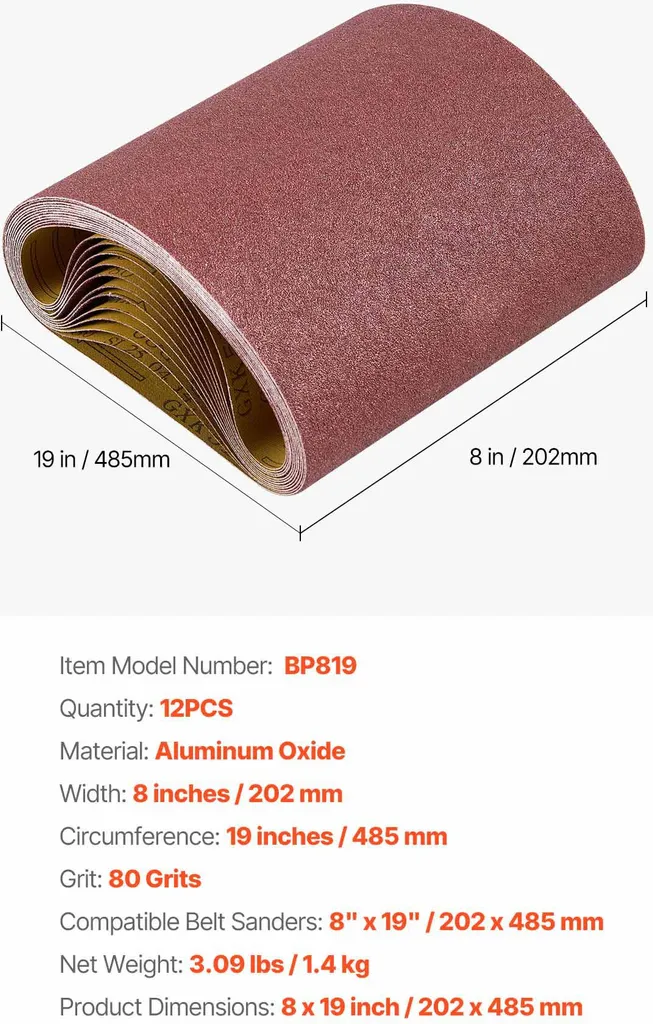 SucceBuy nastri abrasivi 202 x 485 mm, carta abrasiva per levigatrice a nastro, 12 pezzi con grana 80, nastro abrasivo in tessuto in ossido di alluminio, adatto per lavori di falegnameria, acciaio, alluminio e altri metalli - 7