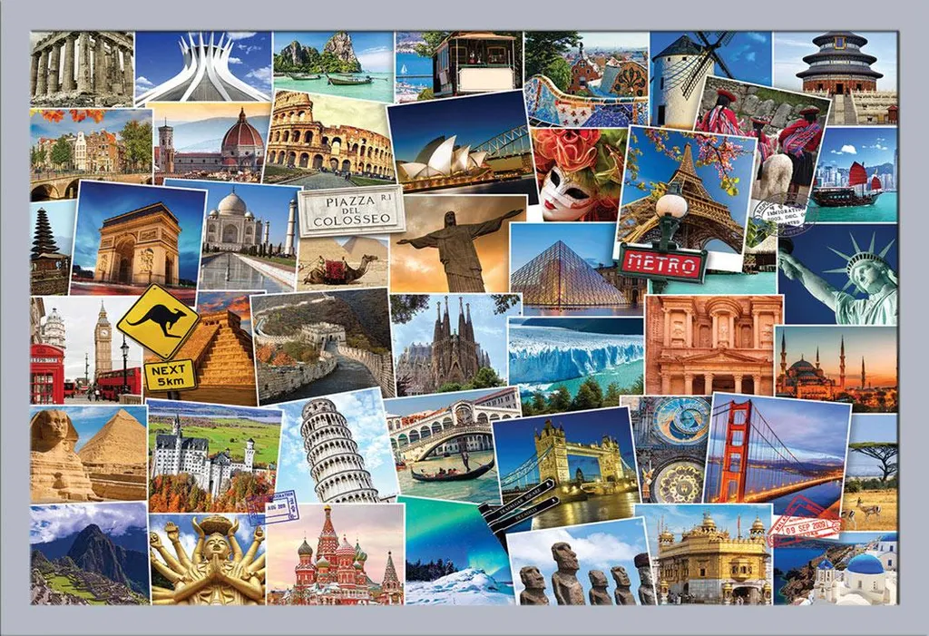 Poster Globetrotter Collage + Cornice Rimovibile Shinsuke Argento MDF