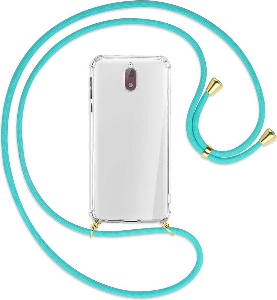 Handykette Backcover-Schutzhülle mit Band (Metall goldfarben) für Nokia 3.1 - türkis