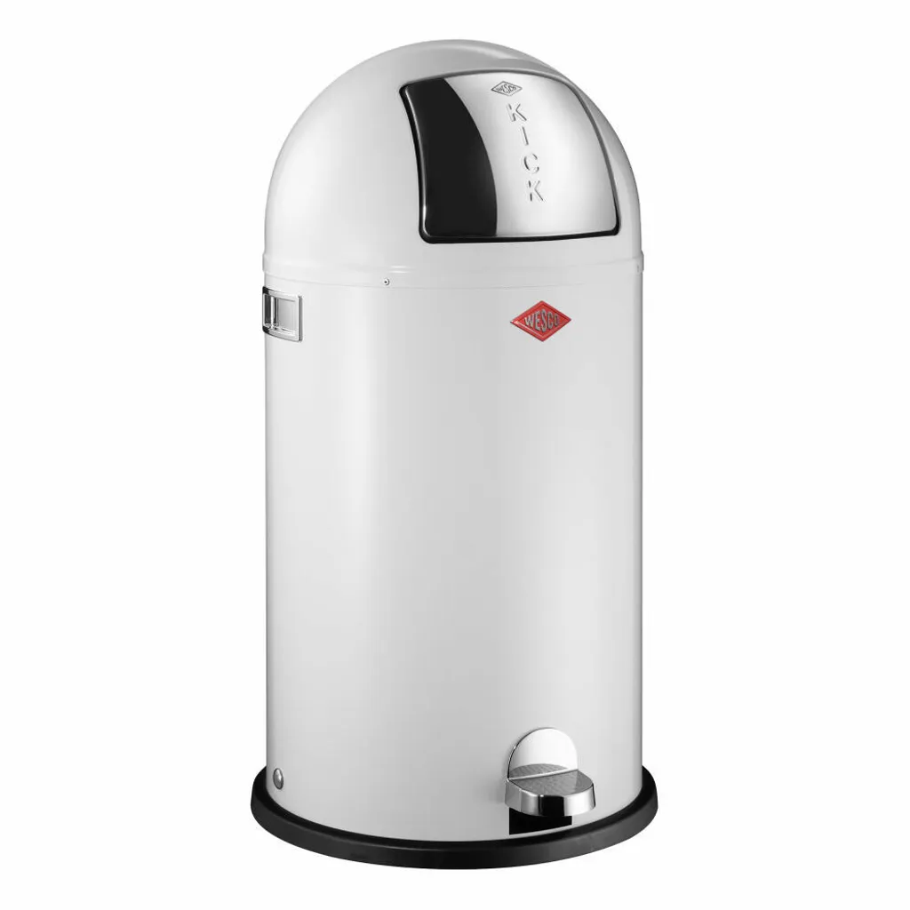 Poubelle Rétro Kickboy Wesco 40L Blanc avec Clapet en Acier Inoxydable