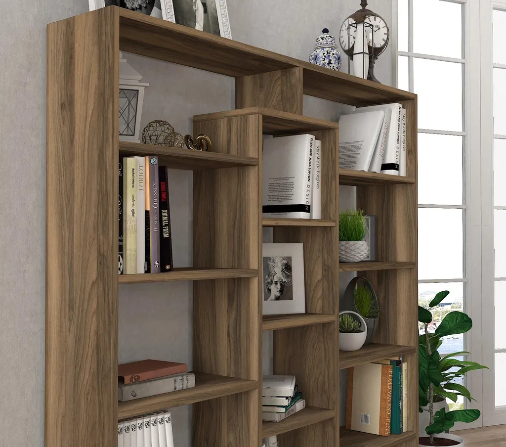 Bibliothèque Skye Decor Ample en noyer mélaminé 125x135 cm