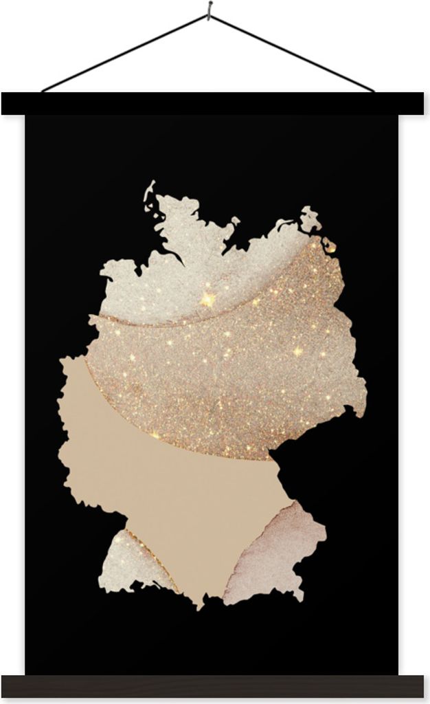 MuchoWow Textilposter Karte - Deutschland - Glitter 120x180 cm mit schwarzem Rahmen - Fotos