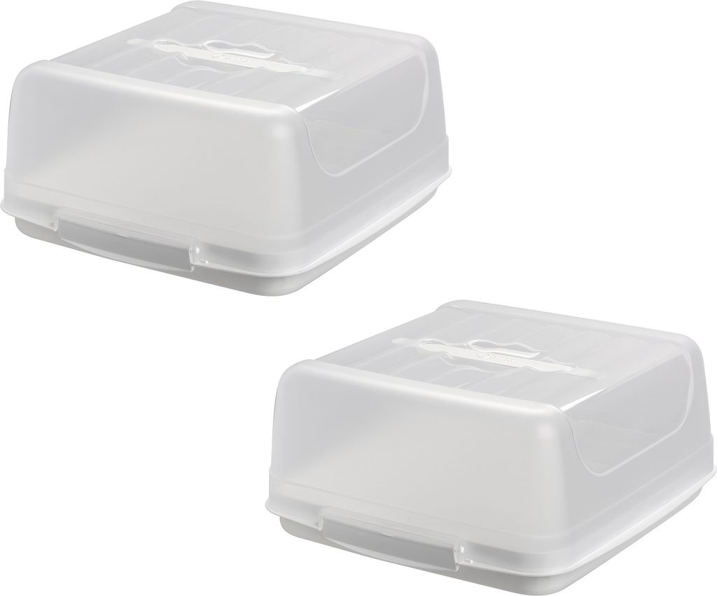 2x eckige Transport-Kuchenbox aus Kunststoff mit Tragegriff und Verschlussdeckel