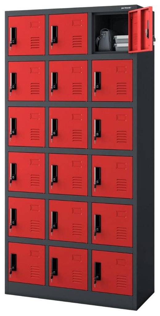 Schließfachschrank Spind KAROL 18 Fächer Etikettenhalter Lüftungsschlitze | Wertfachschrank Umkleideschrank Metall Kleiderspind 185x90x40cm Anth...