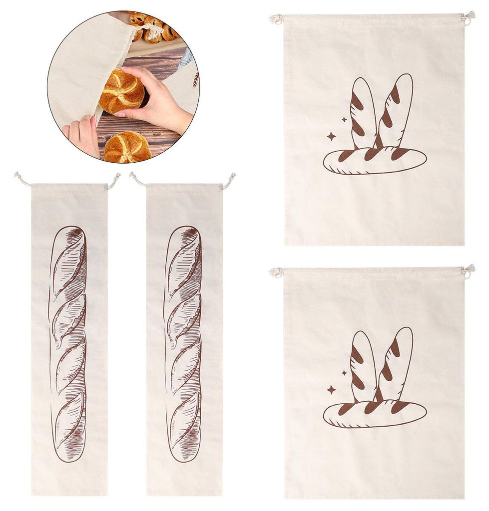 4er Set Leinen Brotbeutel, Wiederverwendbare Brottüten für Brot & Baguette