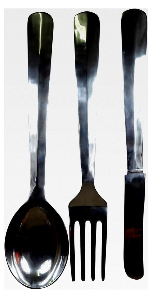 Dekobesteck Wand Silber Aluminium zum Aufhängen - Deko Wanddekoration Löffel, Gabel, Messer - Wanddeko für Wohnzimmer, Esszimmer und Küche - XX...