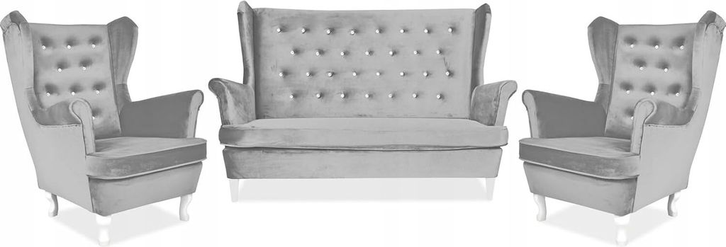 Family Meble Set aus Sofa + 2 Sessel Diana 2-Sitzer Sofa Couch Zierpolsterung Freistehendes Lounge Sofa Bequem zum Entspannen Wohnzimmer Büro (ROY...