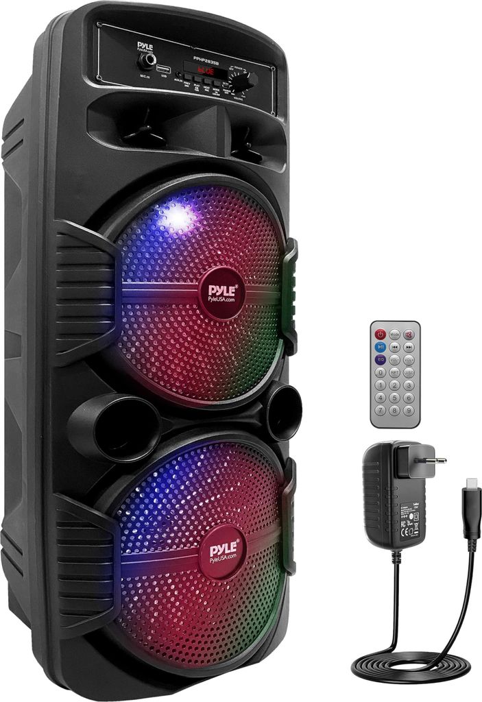 Pyle Bluetooth Lautsprecher - PA Anlage, Karaoke Maschine, Musikbox Groß, Partybox, Dual 8” Subwoofer, Tragbare Musikboxen 600W mit wiederauflad...