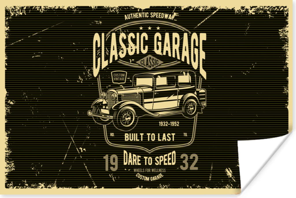 MuchoWow Poster Mancave - Auto - Retro - Schwarz 120x80 cm - Bilder