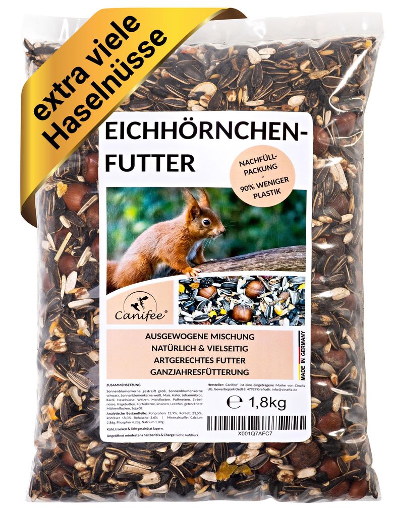 Canifee Eichhörnchenfutter - ganzjähriges Wildtierfutter im 1.8kg Nachfüllbeutel