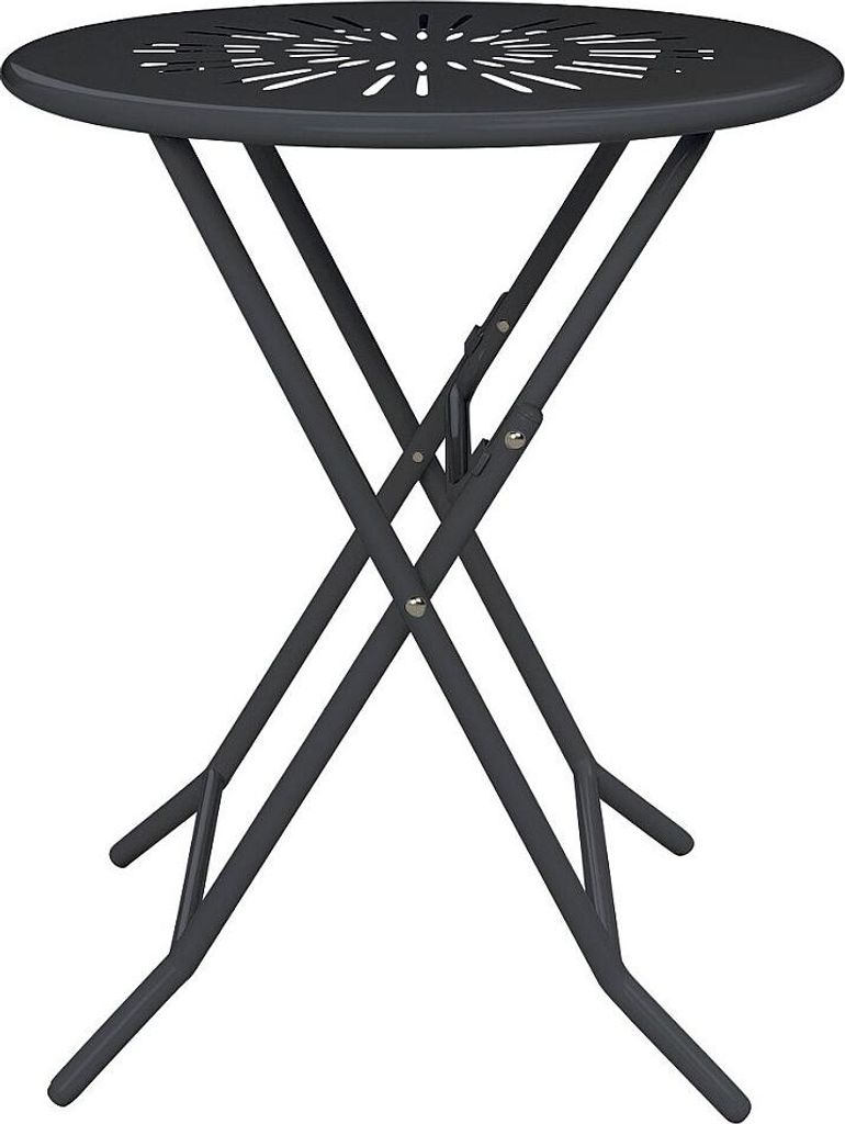 Klappbarer Gartentisch, Durchmesser 60 cm, aus Metall im Schmiedeeisenstil – Anthrazit – GUERMANTES von MYLIA