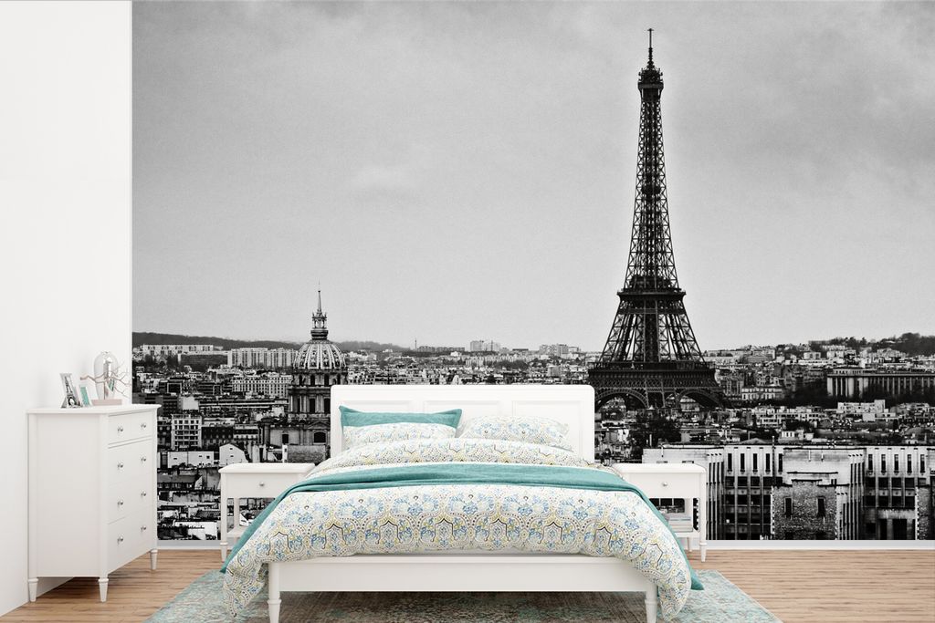 MuchoWow Fototapete für Wohnzimmer oder Schlafzimmer Wandtapete Vinyl Motivtapete Die Skyline von Paris - 600x400 cm - Vinyltapeten