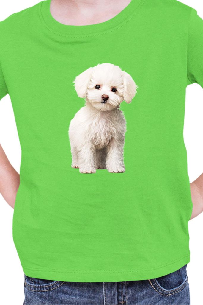 Kinder T-Shirt Dogs Breeds Bichon Frise Dog Breed 006, 9-11 Jahr - 140 / Lime